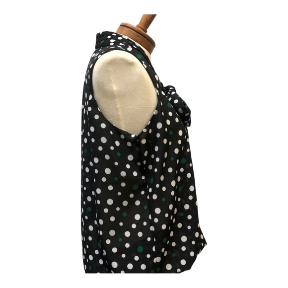 Banana Republic Semi Shear Sleeveless Blouse, Blk/Green Polka Dots, Sz M - Picture 7 of 9